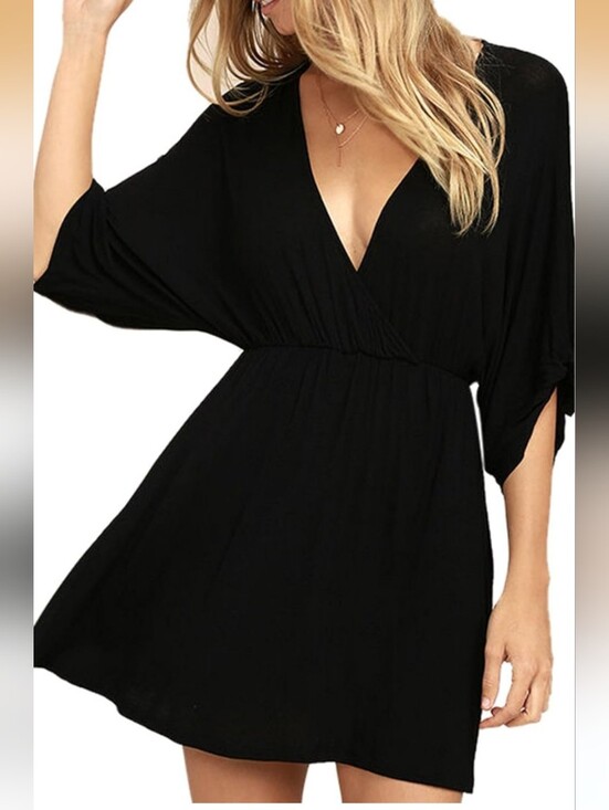 Dresses & Skirts - Black Tie Sleeve Deep Cut Dress, Size XL